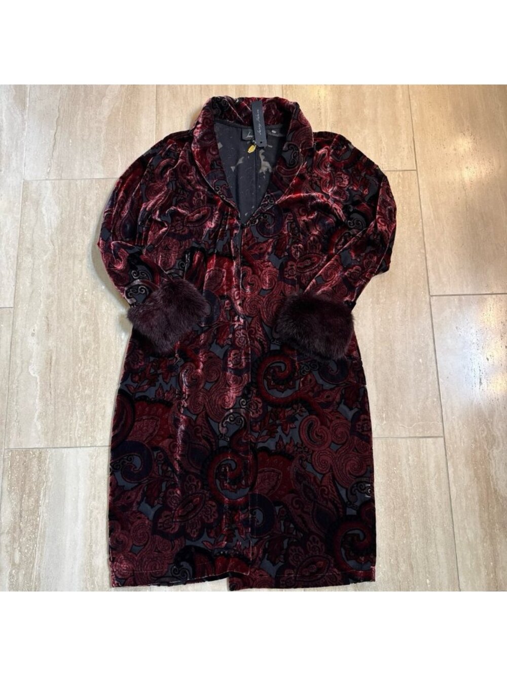 NWT Vintage 90s Jenny Helene Velvet Dress Jacket w/ Real Fur cuffs, sz med